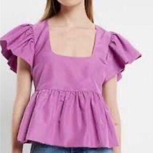 Express Lavender Ruffle Sleeve Blouse